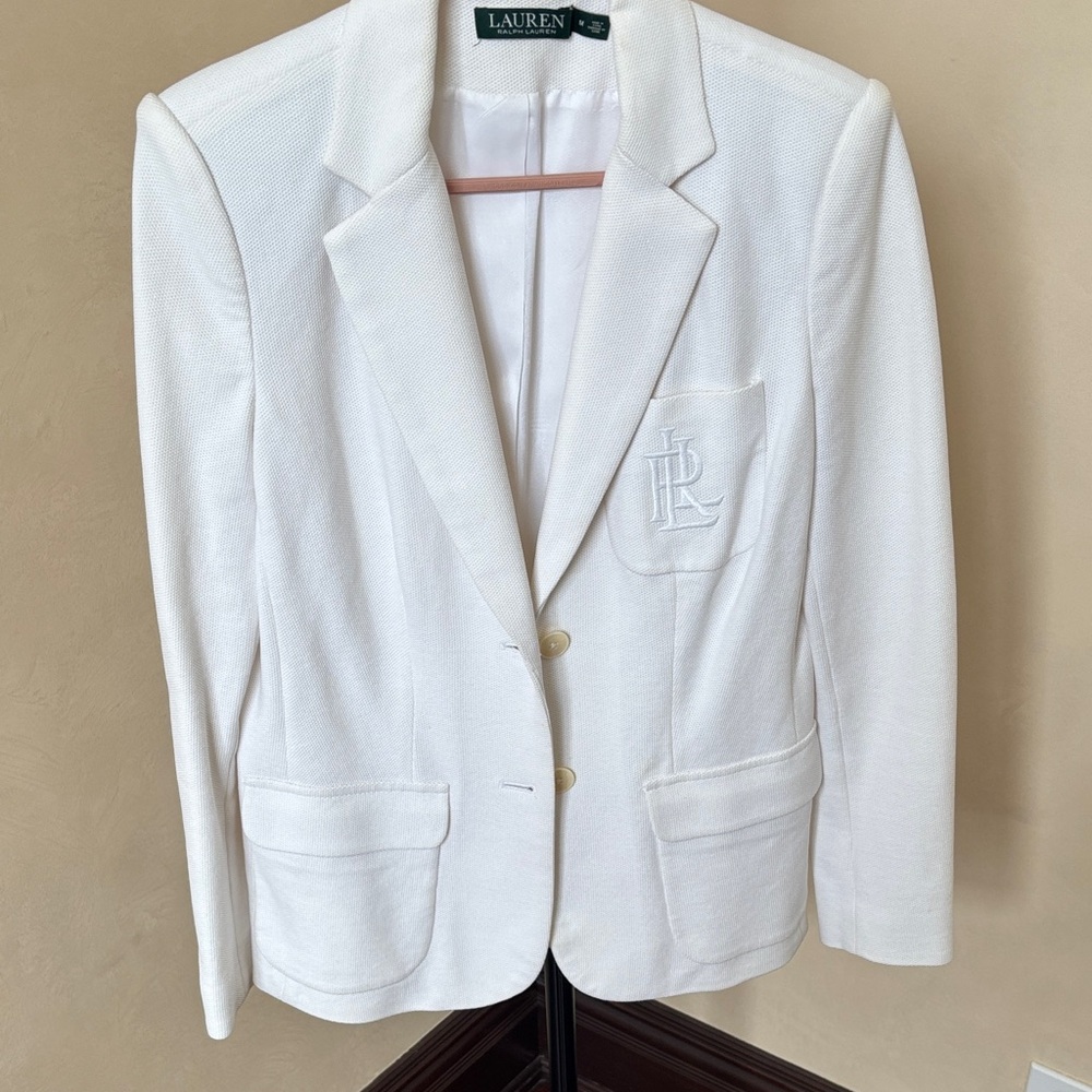 Ralph Lauren White Blazer with Embroidered Pocket